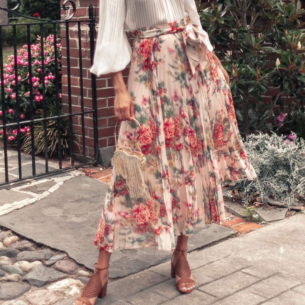 ZIMMERMANN Floral Wavelength MIDI Skirt in Pink Scarlet Floral 2